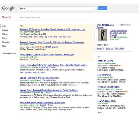 Google's results pages in 2013.
