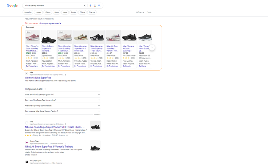 Google's shopping listing. 